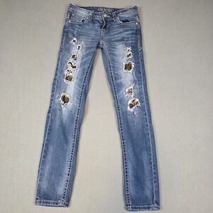 Grace In LA Skinny Jeans Womens Size 25 Blue Low Rise Camo Patches Western 26x28